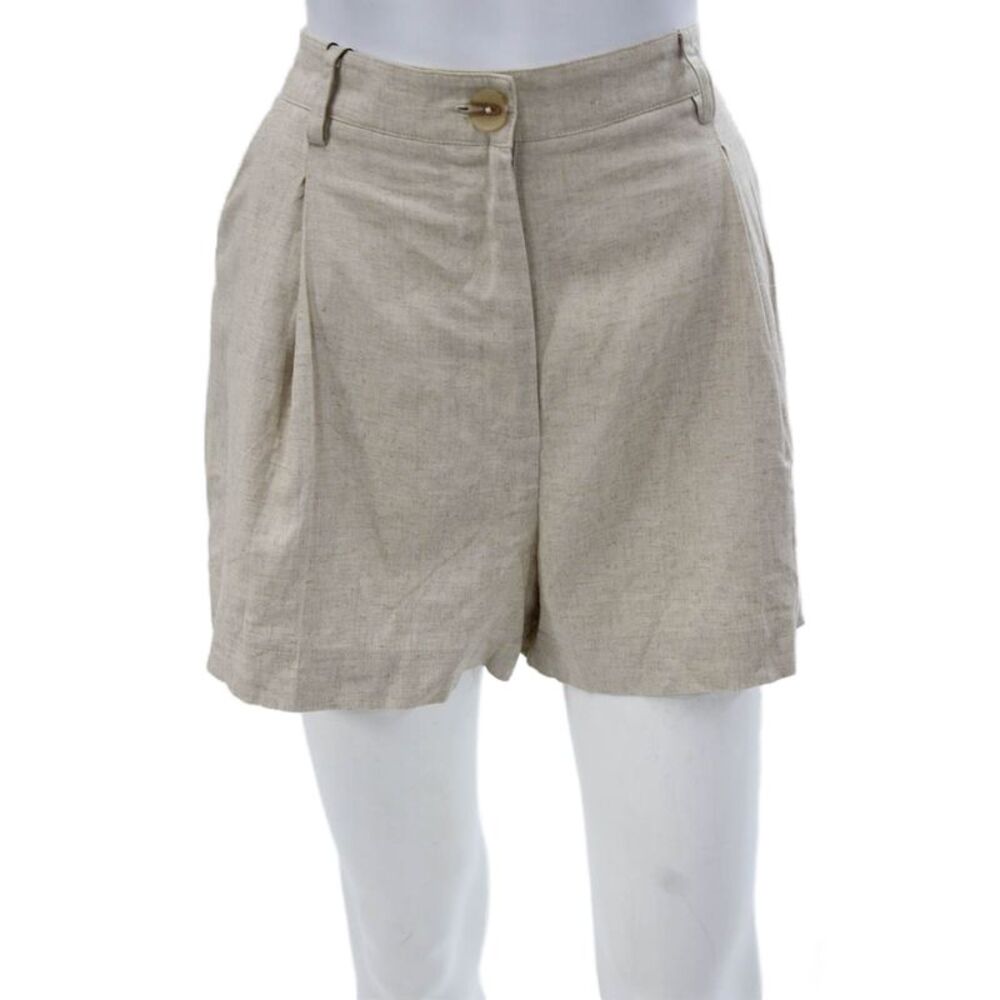 Tularosa Women Chino Linen Blend Shorts Beige Button Size M